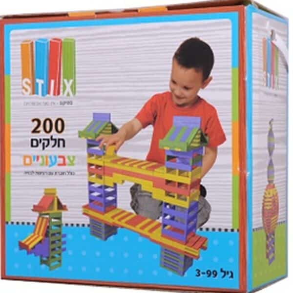 משחק בנייה סטיקס 200 כפיסי עץ צבעוניים